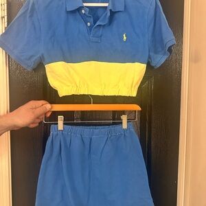 Polo by Ralph Lauren Two-Tone Blue and Yellow Crop Top
